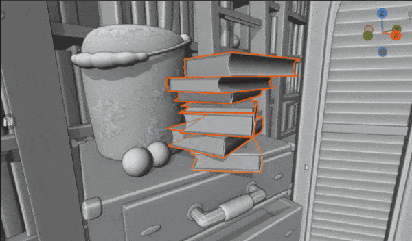 Animation showing box collider creation around objects in a scene