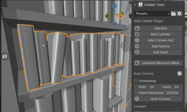 Animation showing Oriented Minimum Bounding Box collider generation