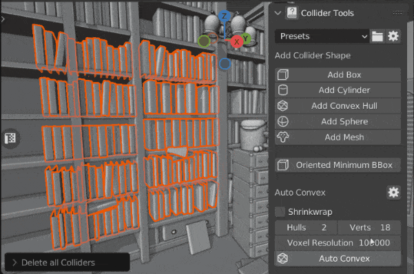 Animation illustrating collider creation based on Edit and Object mode selection
