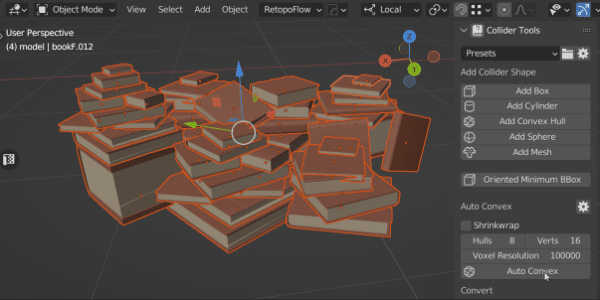Animation showing collider generation per individual object across a selection