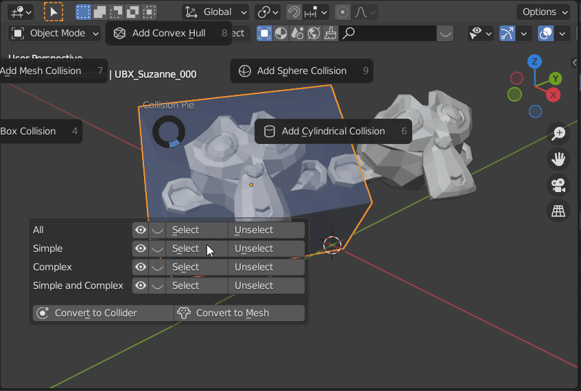 Animation showing collider to mesh conversion