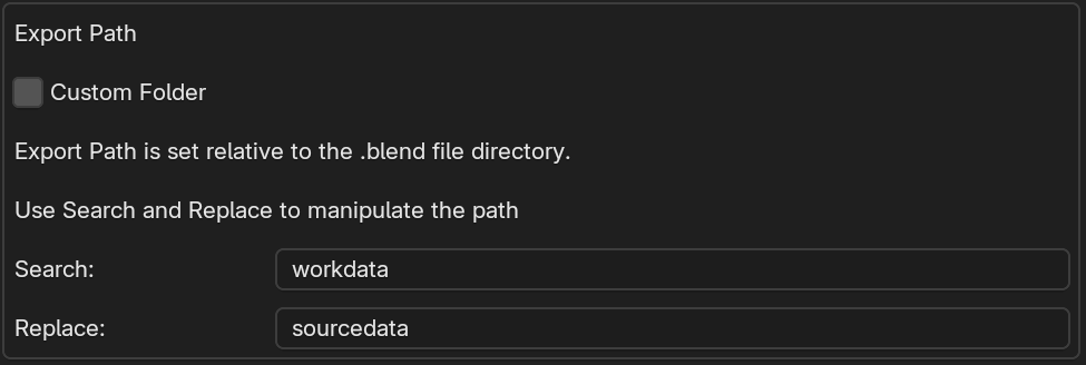 Export path settings showing relative path configuration