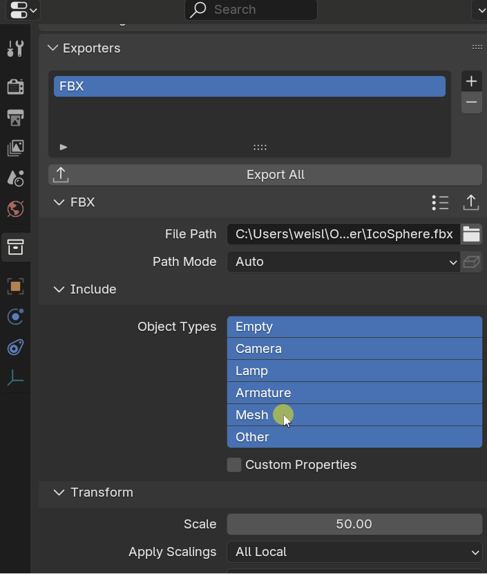 Animation showing creation of a custom export preset