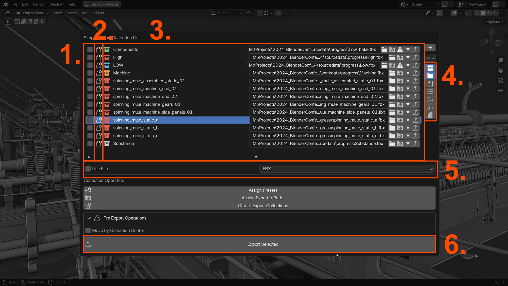 Simple Export collection list showing compact overview of multiple export collections