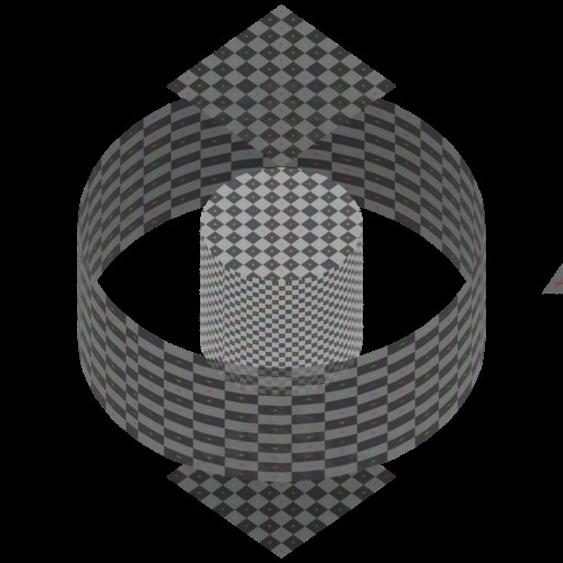 UV Cylindrical Project node preview showing a checker texture wrapped around a cylindrical mesh