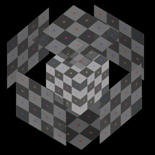 UV Box Project node preview showing triplanar checker projection on a rock mesh